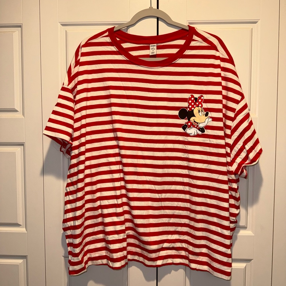 Old Navy Red & White Striped Minnie Mouse Short Sleeve Tee